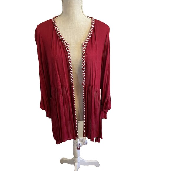 NWT Hazel 3/4 Sleeve Women's Size 2X Open Red Daryle Peasant Top - Picture 2 of 11